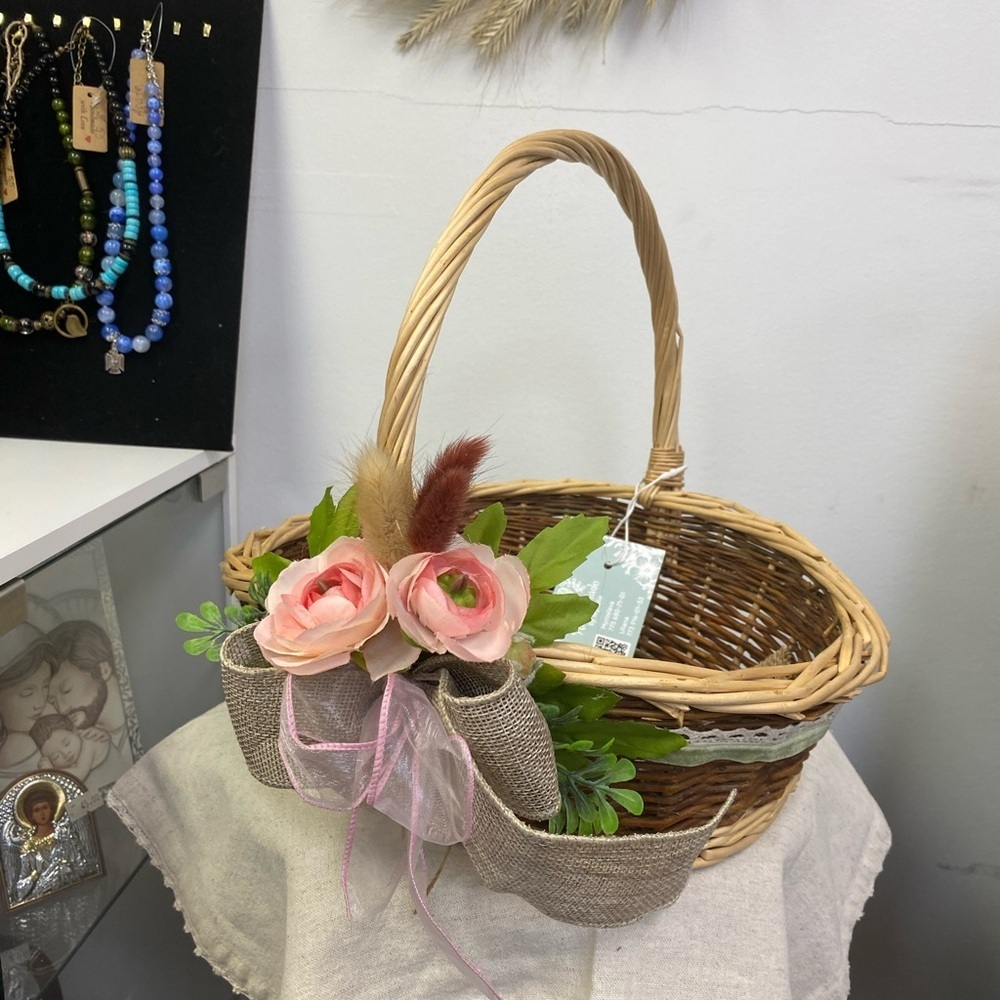 Rustic Easter Floral Basket with Pink Accents